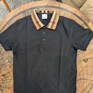 Burberry Black Polo with Tan Check Collar